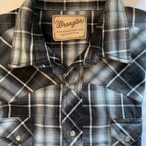 Wrangler Western Snap Shirt Mens Plaid Pearl Snap Short Sleeve Cowboy‎